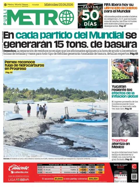 Portada de Publimetro Merida del miércoles, 22 de abril de 2026