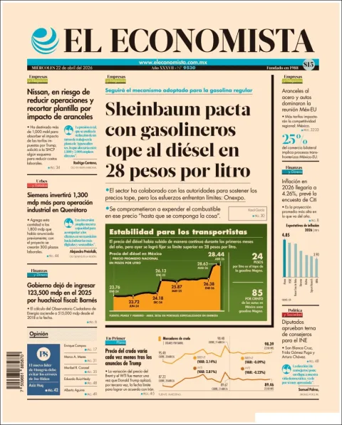 Portada de El Economista del miércoles, 22 de abril de 2026