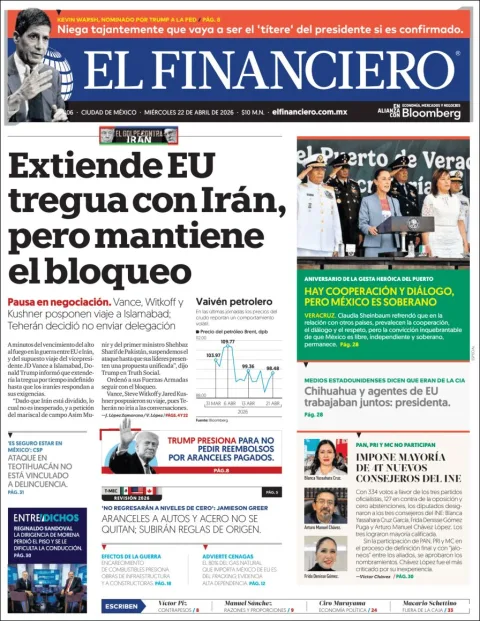 Portada de El Financiero del miércoles, 22 de abril de 2026