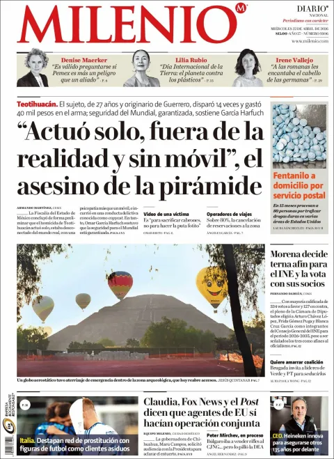 Portada de Milenio del miércoles, 22 de abril de 2026