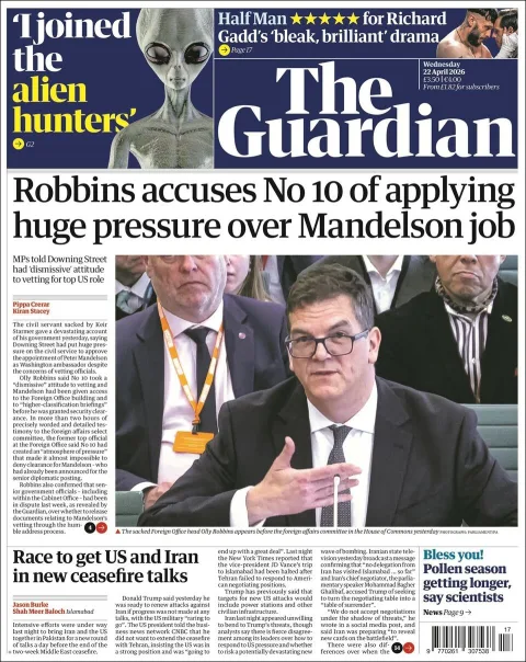 Portada de The Guardian (reino Unido) del 2026-04-22