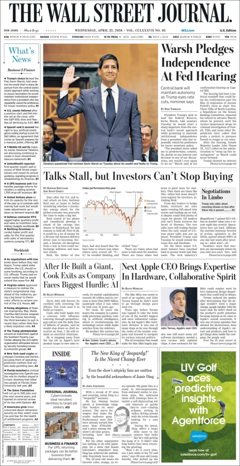 Portada de The Wall Street Journal