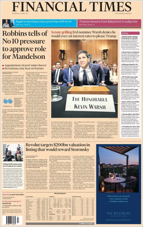 Portada de Financial Times del 2026-04-22