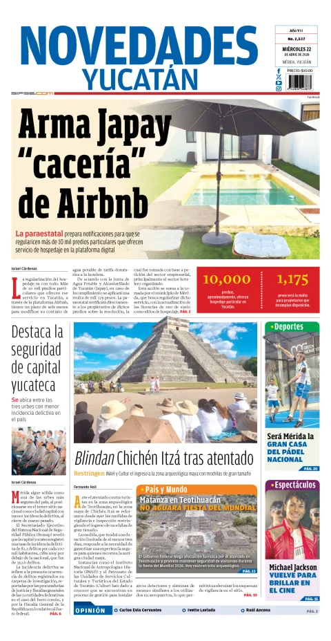 Portada de Novedades Yucatan