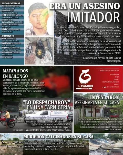 Portada de En Cambio - Tabasco (contraportada) del miércoles, 22 de abril de 2026