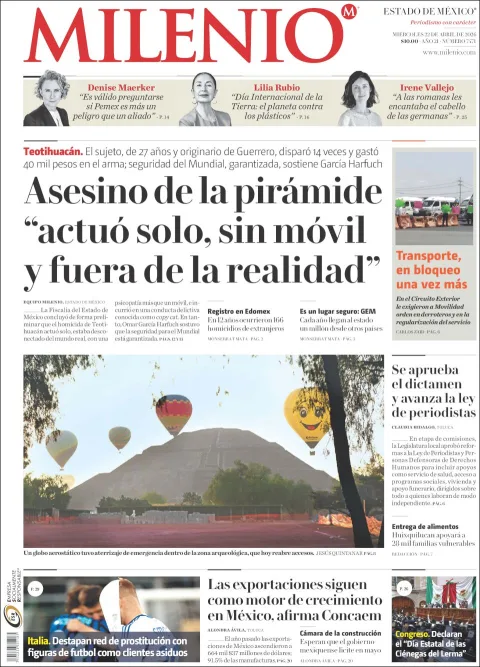 Portada de Milenio Edo de Mexico del miércoles, 22 de abril de 2026