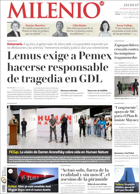 Portada de Milenio Jalisco del miércoles, 22 de abril de 2026