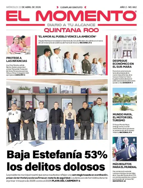 Portada de El Momento Quintana Roo del miércoles, 22 de abril de 2026