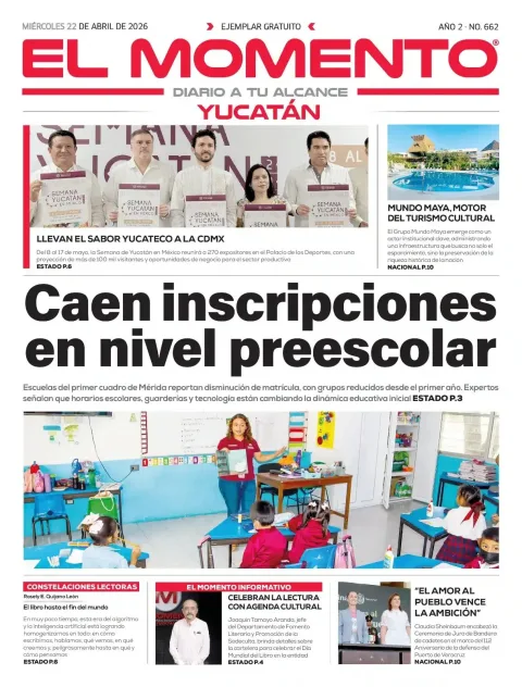 Portada de El Momento Yucatan del miércoles, 22 de abril de 2026