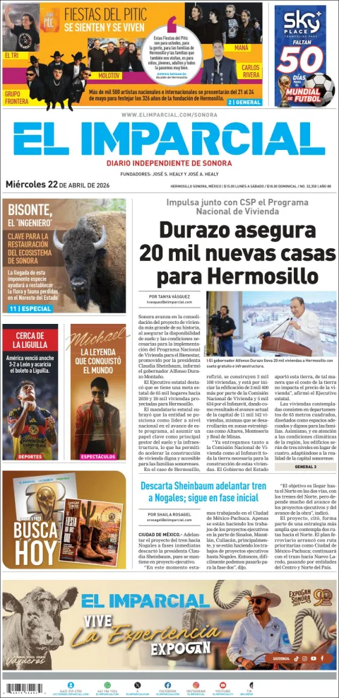 Portada de El Imparcial del miércoles, 22 de abril de 2026