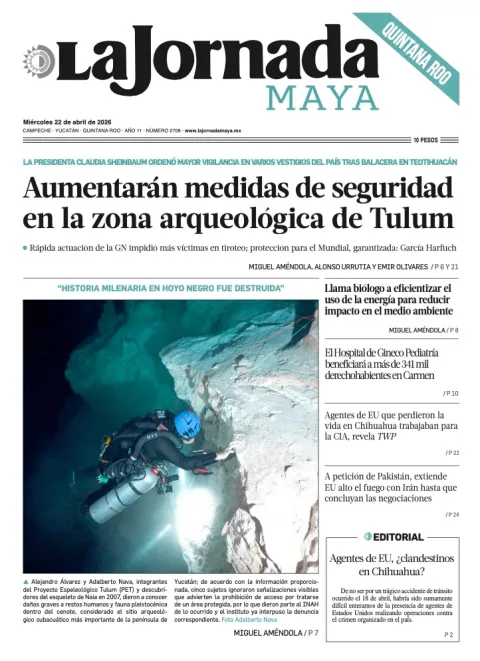Portada de La Jornada Maya Quintana Roo del miércoles, 22 de abril de 2026