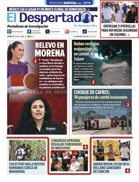 Portada de El Despertador de Quintana Roo del jueves, 23 de abril de 2026