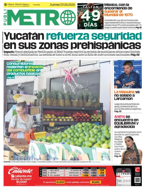 Portada de Publimetro Merida del jueves, 23 de abril de 2026