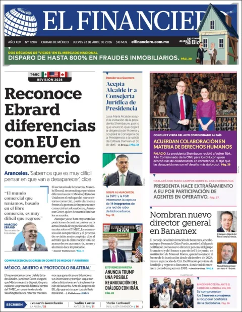 Portada de El Financiero del jueves, 23 de abril de 2026