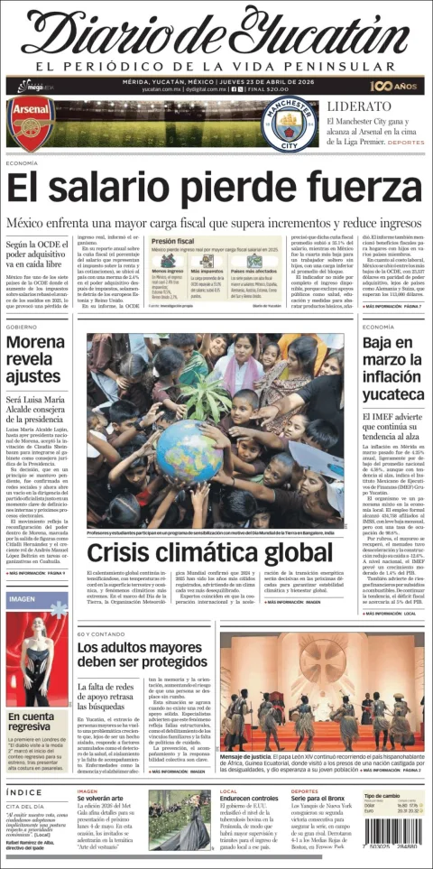 Portada de Diario de Yucatán del jueves, 23 de abril de 2026