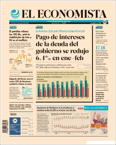 Portada de El Economista del jueves, 23 de abril de 2026