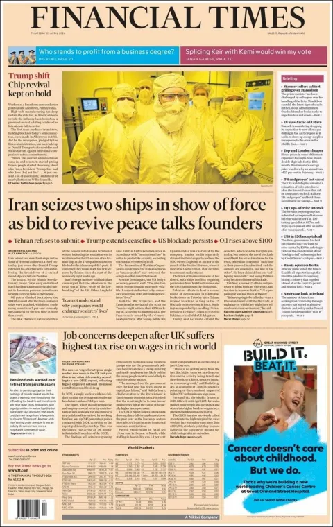 Portada de Financial Times del 2026-04-23