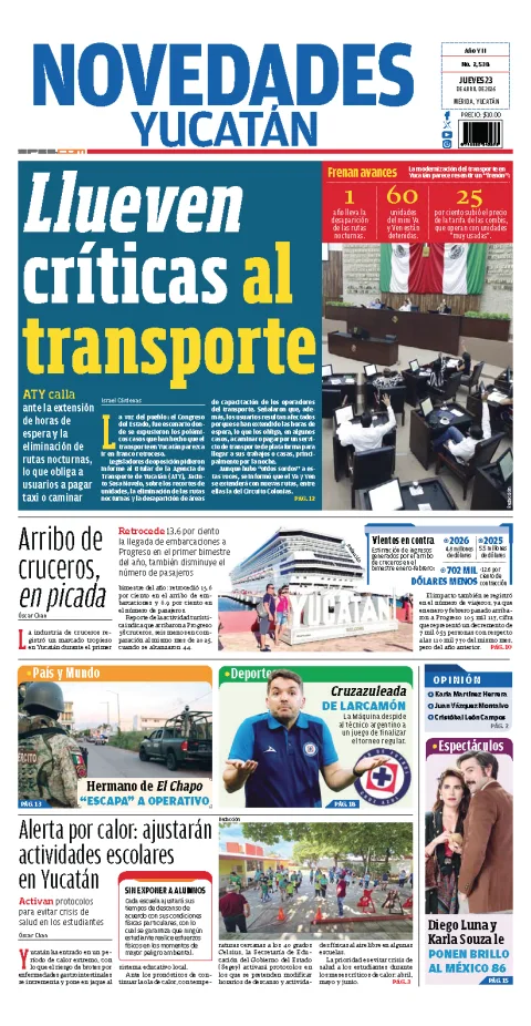 Portada de Novedades Yucatan del jueves, 23 de abril de 2026