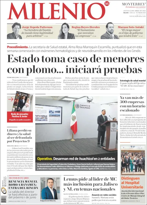 Portada de Milenio del jueves, 23 de abril de 2026