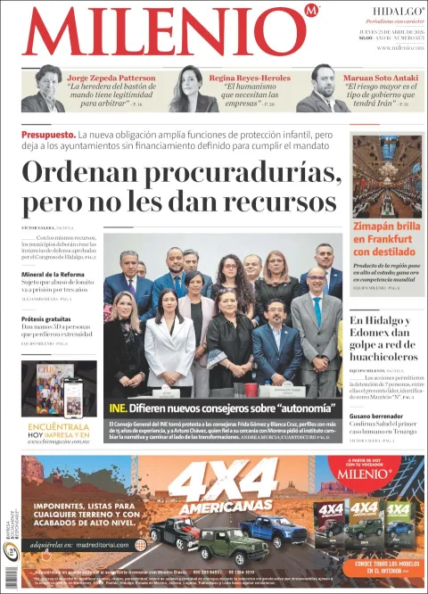 Portada de Milenio Hidalgo del jueves, 23 de abril de 2026