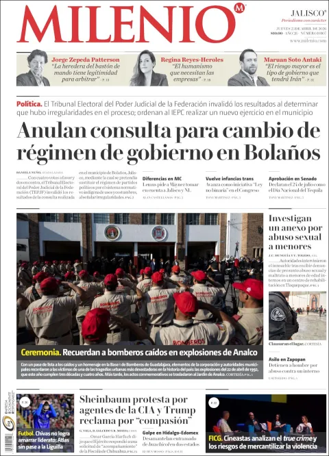 Portada de Milenio Jalisco del jueves, 23 de abril de 2026