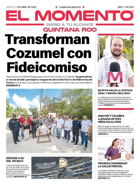 Portada de El Momento Quintana Roo del jueves, 23 de abril de 2026