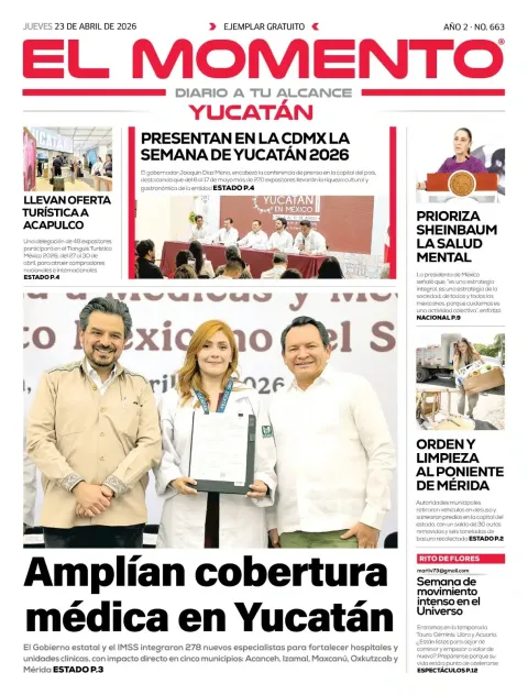 Portada de El Momento Yucatan del jueves, 23 de abril de 2026
