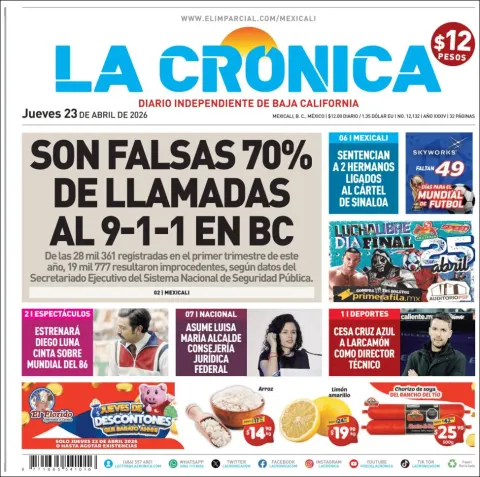 Portada de La Cronica del jueves, 23 de abril de 2026