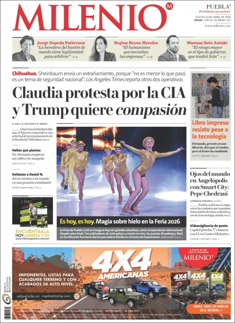 Portada de Milenio Puebla del jueves, 23 de abril de 2026