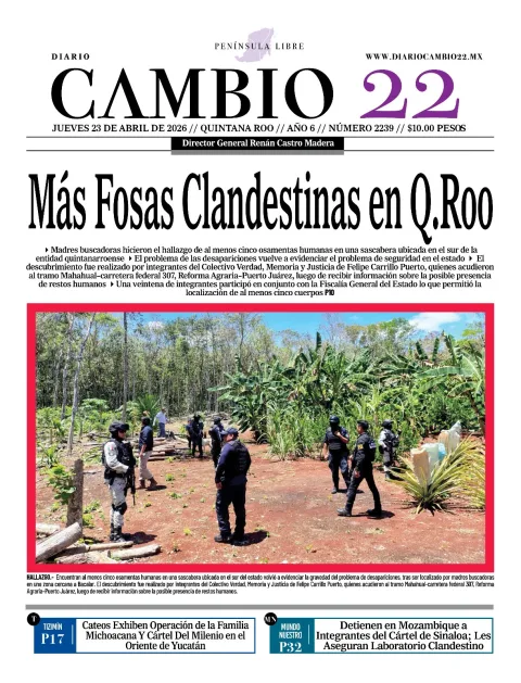 Portada de Diario Cambio 22 (contraportada) del jueves, 23 de abril de 2026