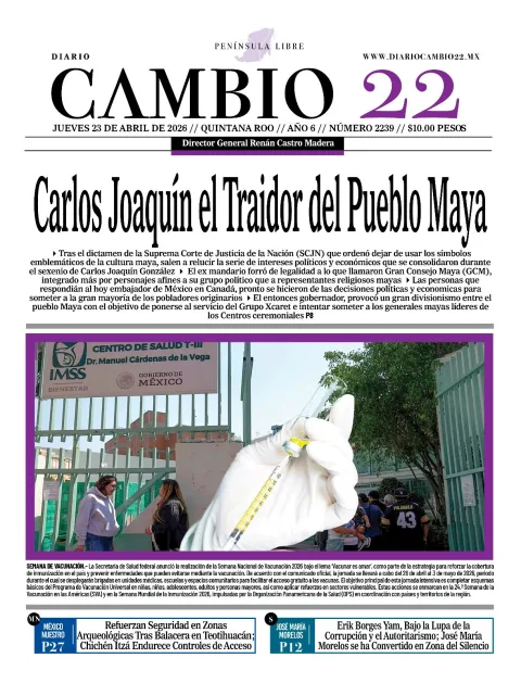 Portada de Diario Cambio 22 (portada) del jueves, 23 de abril de 2026