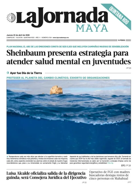 Portada de La Jornada Maya Quintana Roo del jueves, 23 de abril de 2026