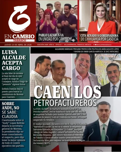 Portada de En Cambio - Tabasco (portada) del jueves, 23 de abril de 2026