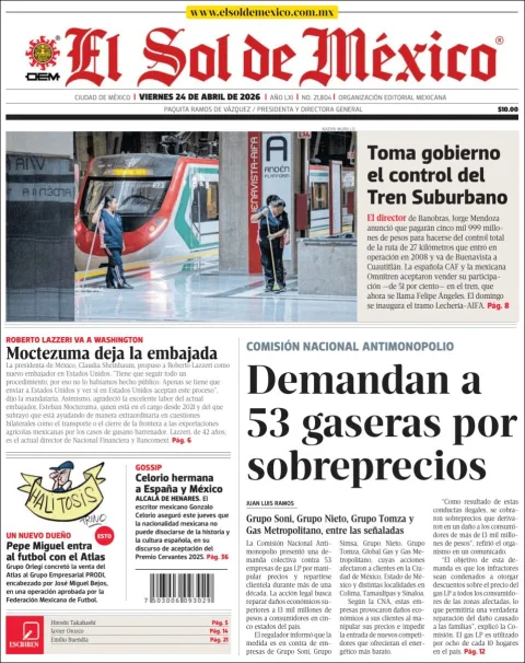 Portada de El Sol de Mexico del viernes, 24 de abril de 2026
