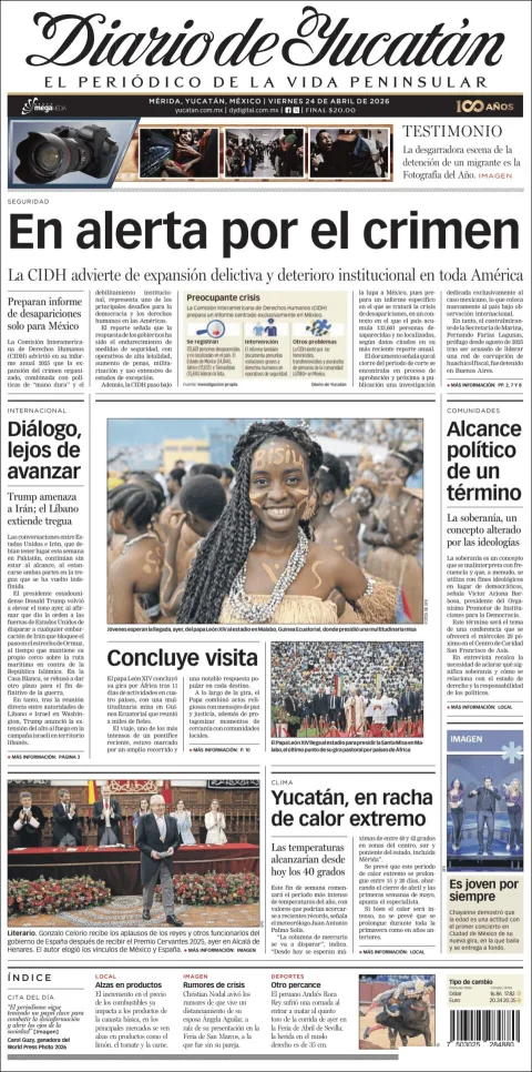Portada de Diario de Yucatán del viernes, 24 de abril de 2026