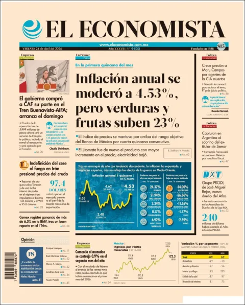 Portada de El Economista del viernes, 24 de abril de 2026
