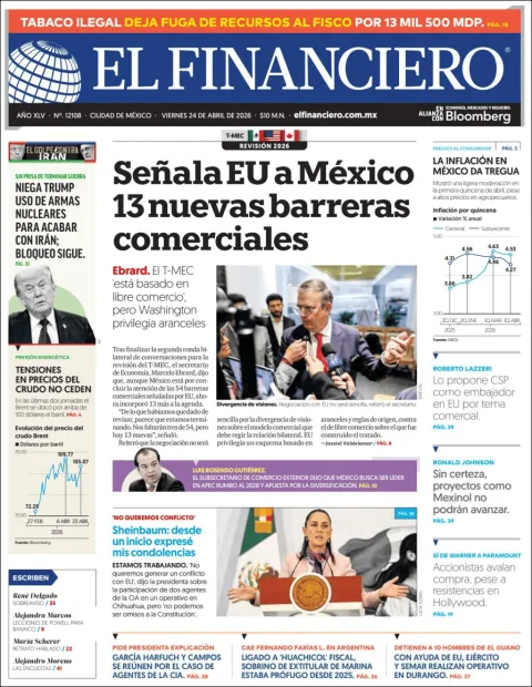 Portada de El Financiero del viernes, 24 de abril de 2026
