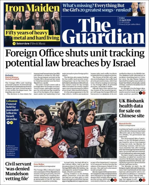 Portada de The Guardian (reino Unido) del 2026-04-24