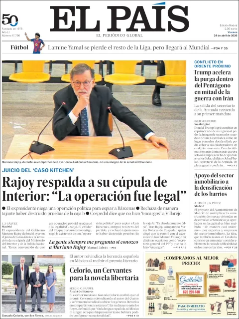 Portada de El Pais del viernes, 24 de abril de 2026