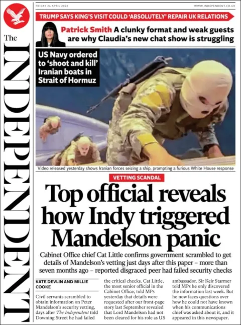 Portada de The Independent del viernes, 24 de abril de 2026