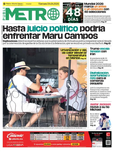 Portada de Publimetro Merida del viernes, 24 de abril de 2026