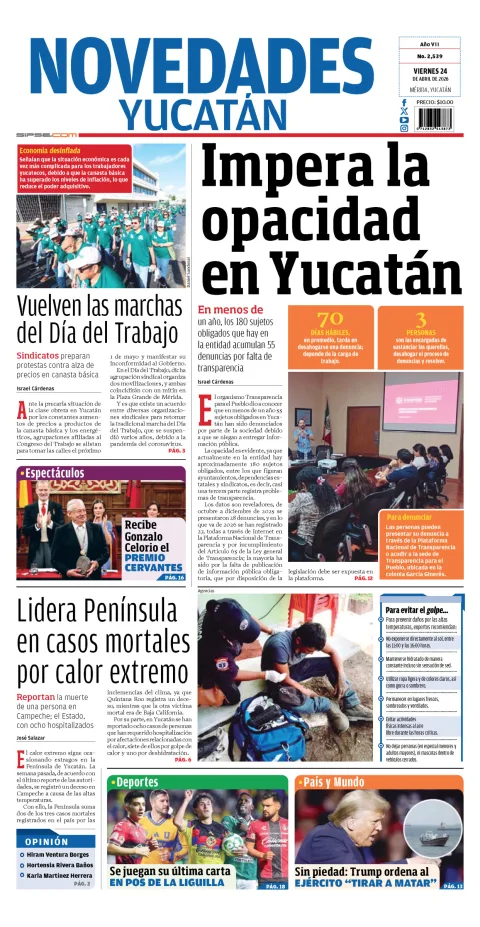 Portada de Novedades Yucatan