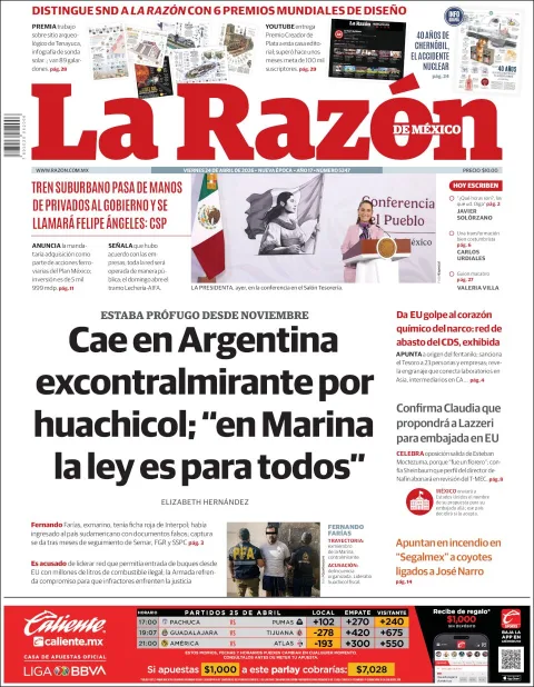 Portada de La Razon del viernes, 24 de abril de 2026