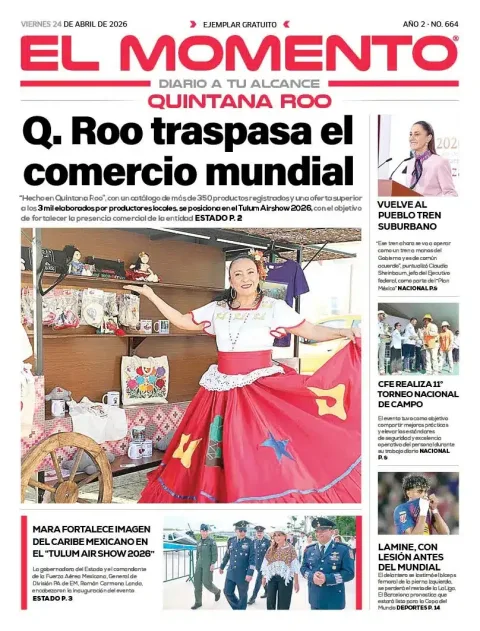 Portada de El Momento Quintana Roo del viernes, 24 de abril de 2026