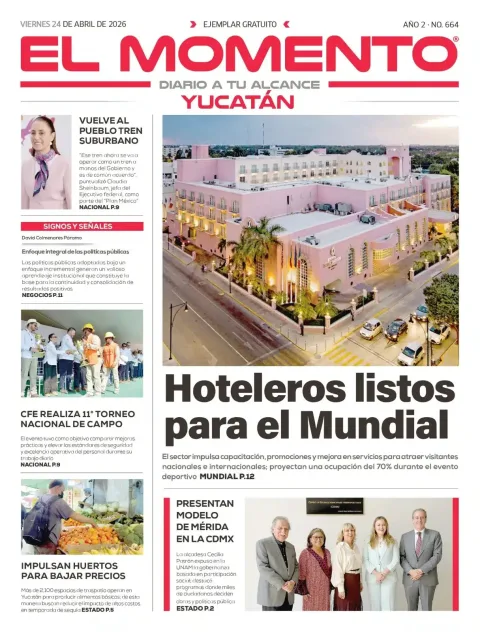 Portada de El Momento Yucatan del viernes, 24 de abril de 2026