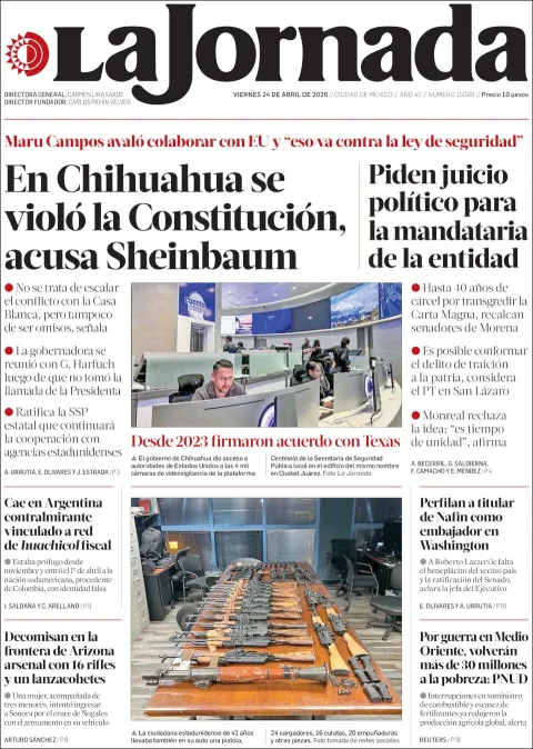 Portada de La Jornada del viernes, 24 de abril de 2026
