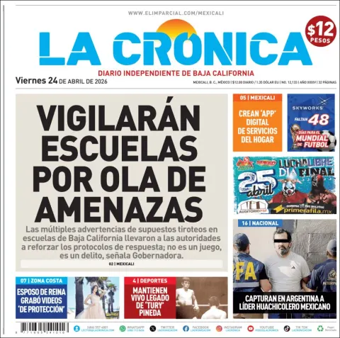 Portada de La Cronica del viernes, 24 de abril de 2026