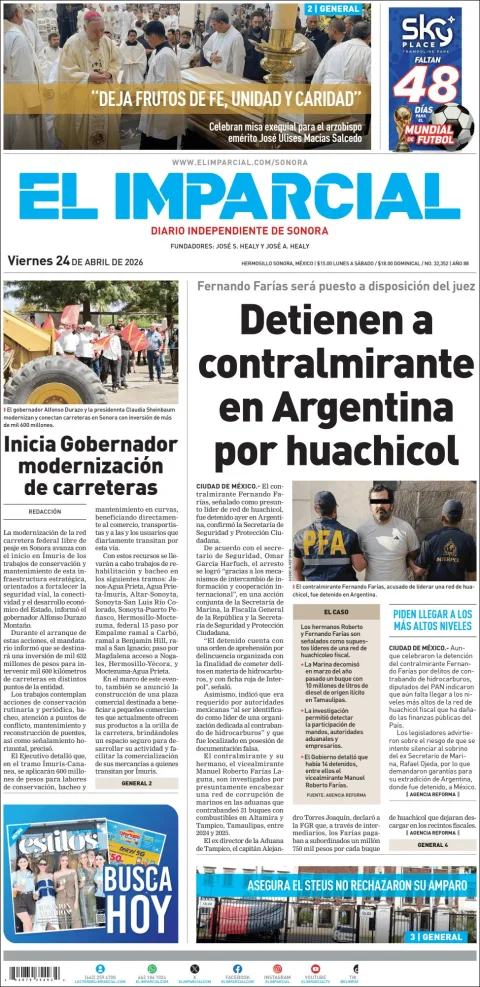 Portada de El Imparcial del viernes, 24 de abril de 2026