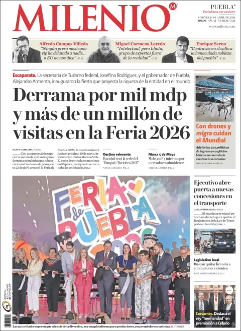 Portada de Milenio Puebla del viernes, 24 de abril de 2026