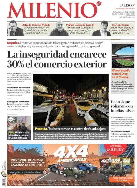 Portada de Milenio Jalisco del viernes, 24 de abril de 2026